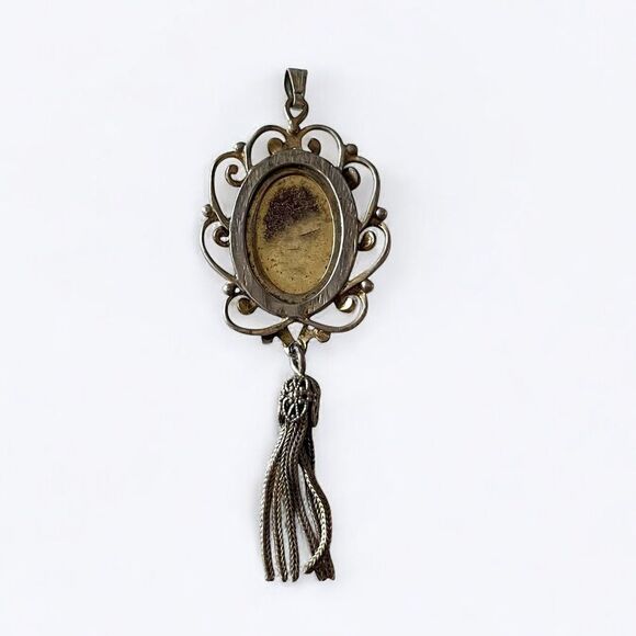 Vintage Whiting & Davis Glass Cameo Tassel Pendant - Picture 3 of 5